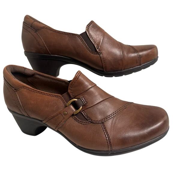 Michel Meynard Richmond Platform Wedge Clogs Brown Leather Comfort Heels Sz 8 W - Picture 1 of 10